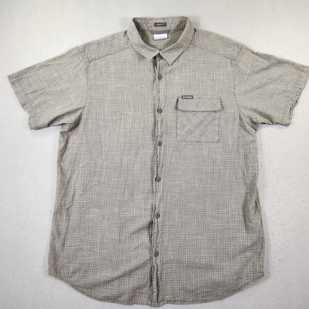 Columbia Mens Short Sleeve 100% Cotton Woven Button Up Tee Size L Plaid